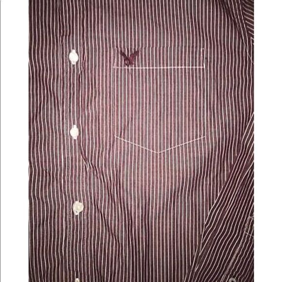 ✨2xHP✨AEO Striped Button Down Shirt. Maroon✨ - Picture 3 of 6